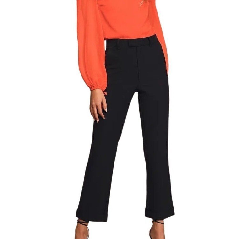 Lulus Black Befriended Cuffed Ankle Trouser Pants Large New